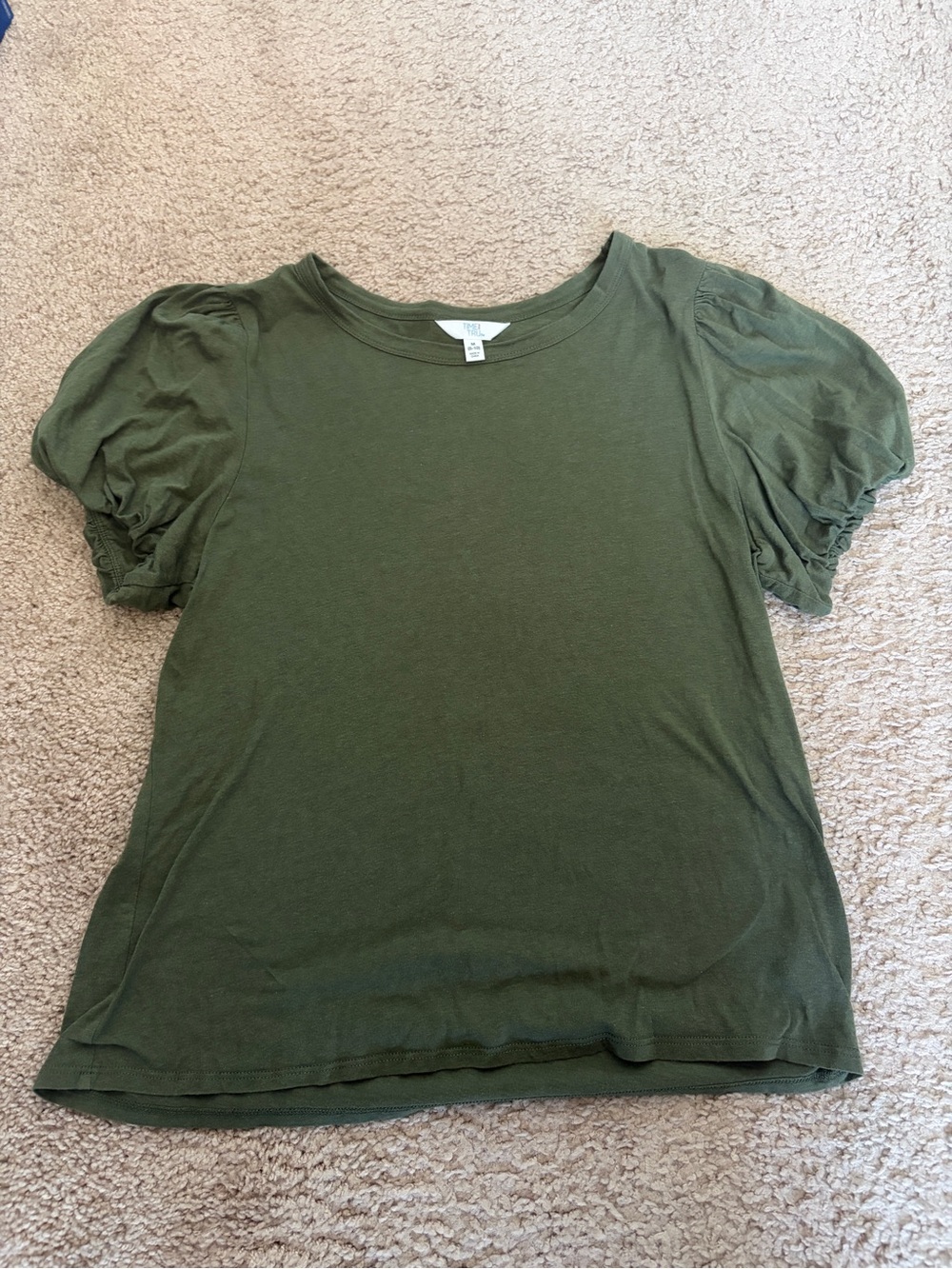 Time and Tru Olive Green Puff Sleeve Tee